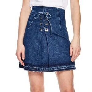 SANDRO Eunice Lace Up High Waisted Denim skirt w/ metallic details Size 8